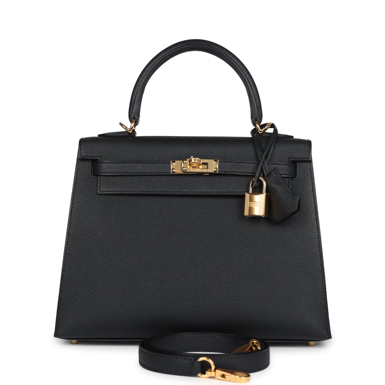 Hermes Kelly Sellier 25 Black Epsom Gold Hardware - Exclusu