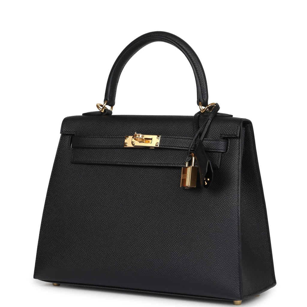 Hermes Kelly Sellier 25 Black Epsom Gold Hardware - Exclusu