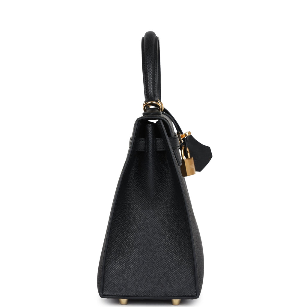 Hermes Kelly Sellier 25 Black Epsom Gold Hardware - Exclusu