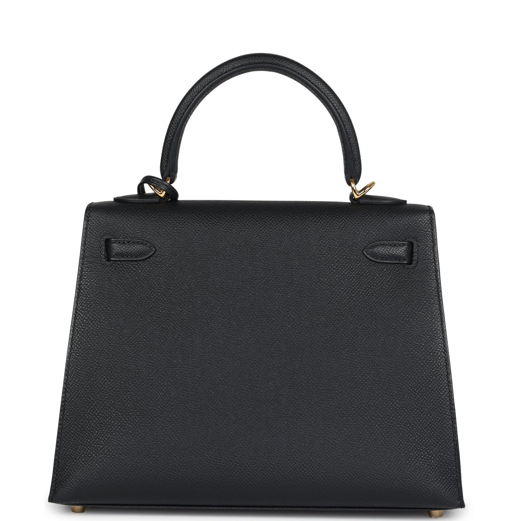 Hermes Kelly Sellier 25 Black Epsom Gold Hardware - Exclusu
