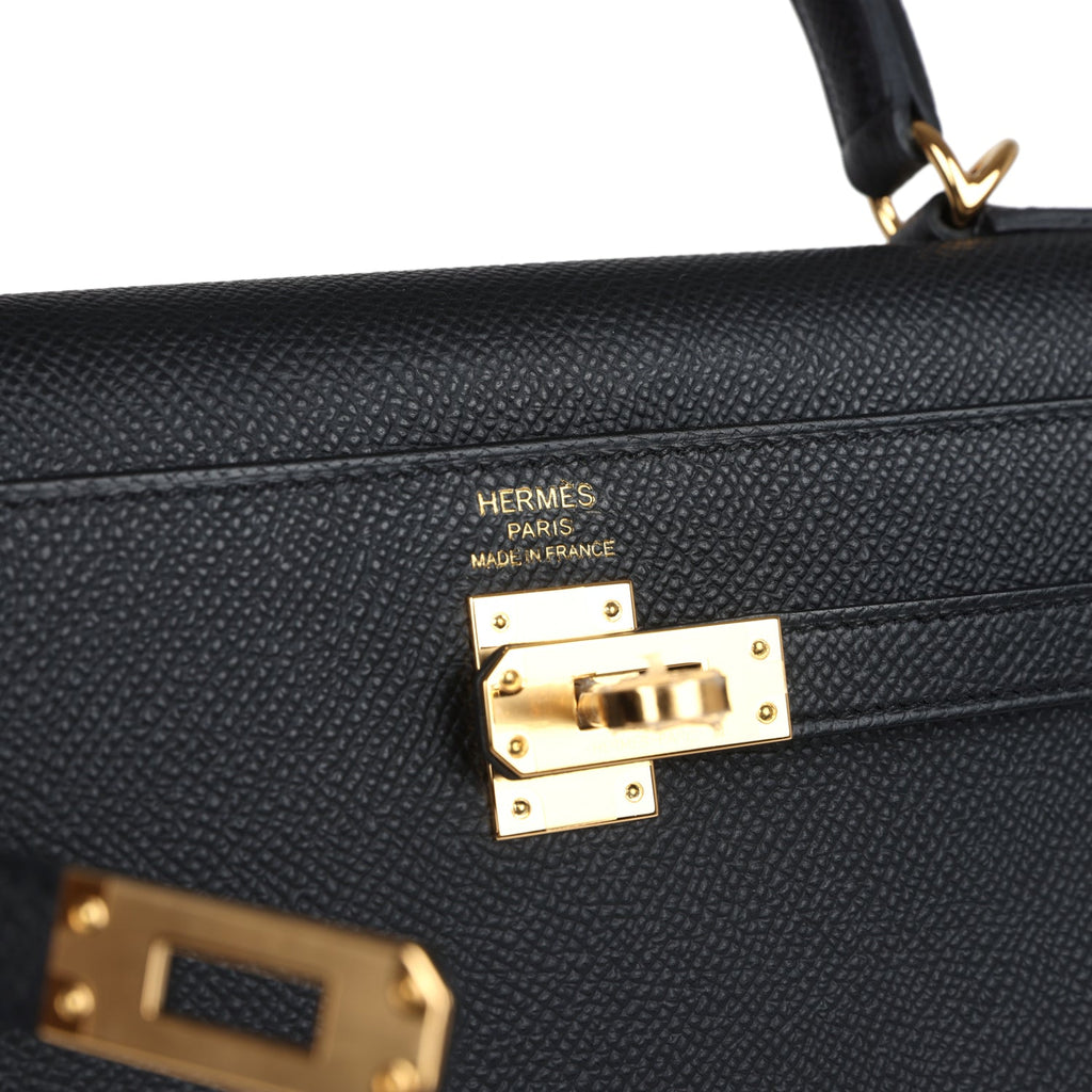 Hermes Kelly Sellier 25 Black Epsom Gold Hardware - Exclusu