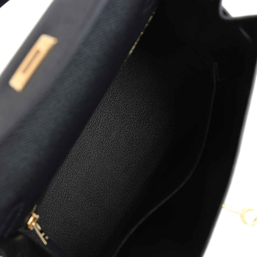Hermes Kelly Sellier 25 Black Epsom Gold Hardware - Exclusu