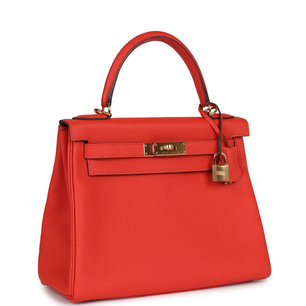 Hermes Kelly Retourne 28 Capucine Togo Gold Hardware - Exclusu