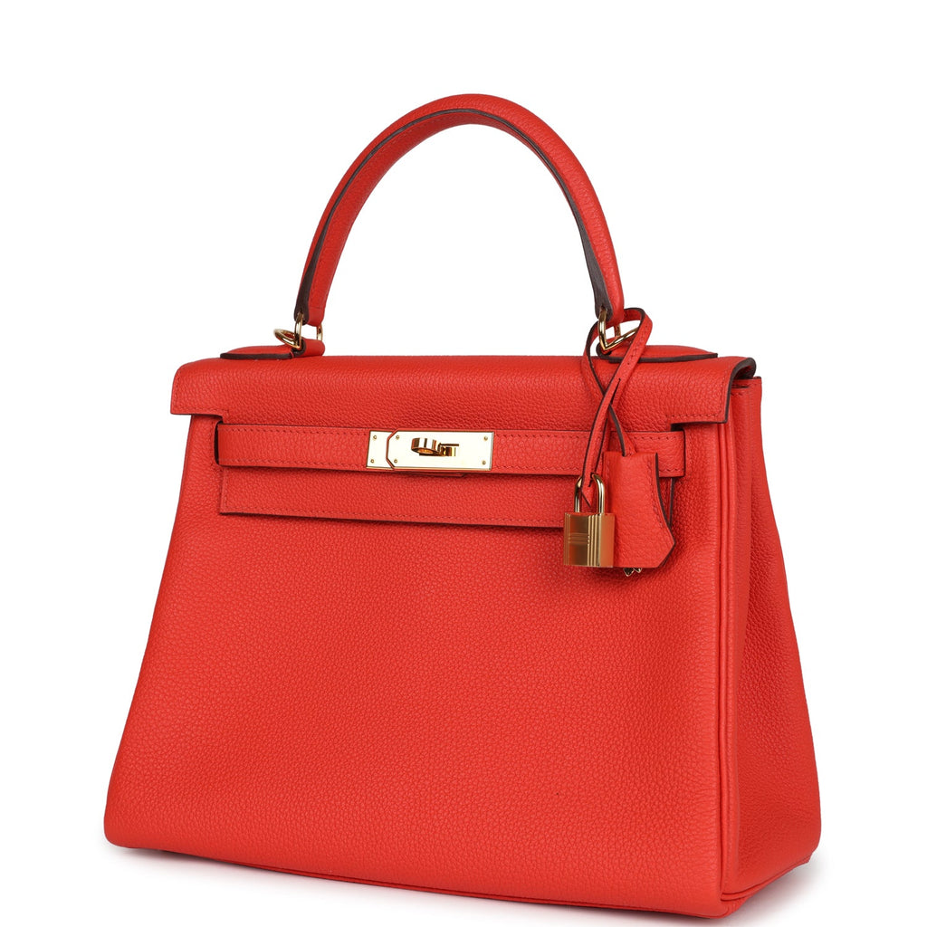 Hermes Kelly Retourne 28 Capucine Togo Gold Hardware - Exclusu