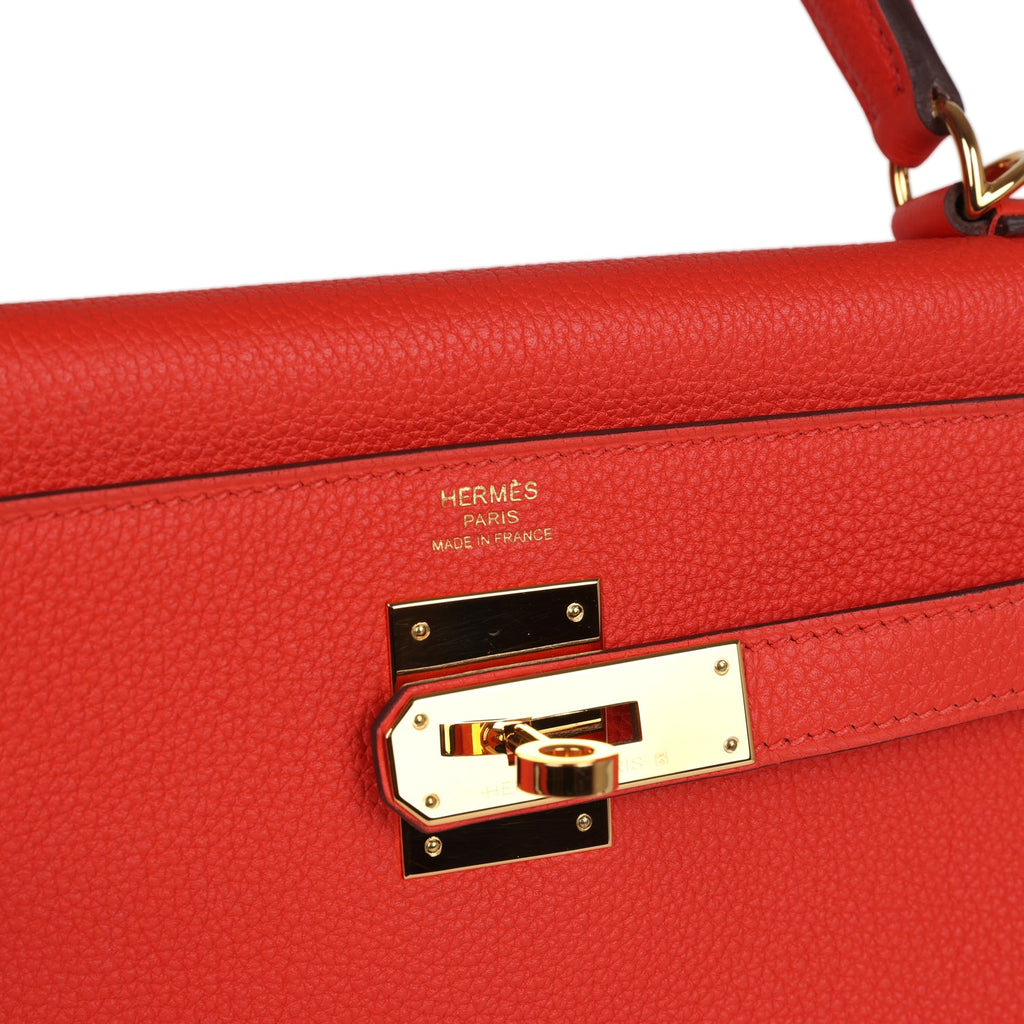 Hermes Kelly Retourne 28 Capucine Togo Gold Hardware - Exclusu