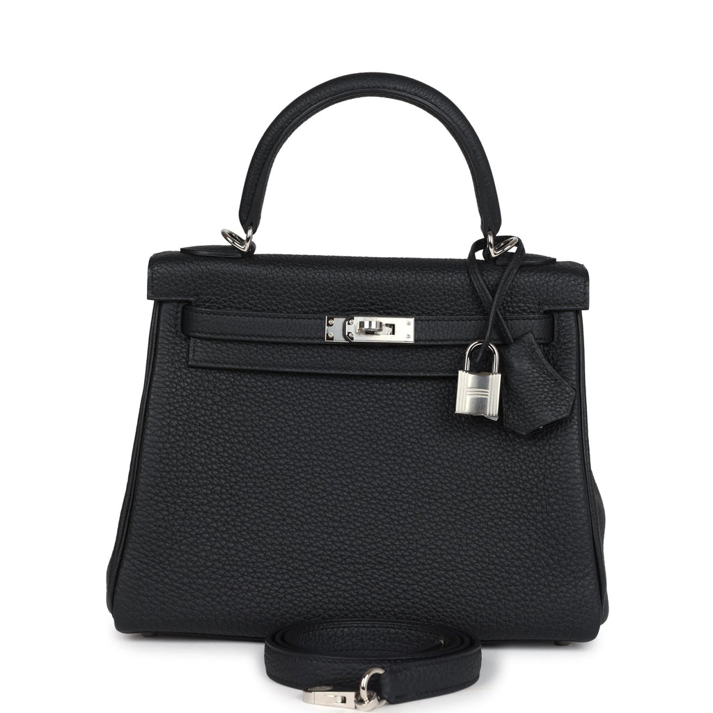 Hermes Kelly Retourne 25 Black Togo Palladium Hardware - Exclusu