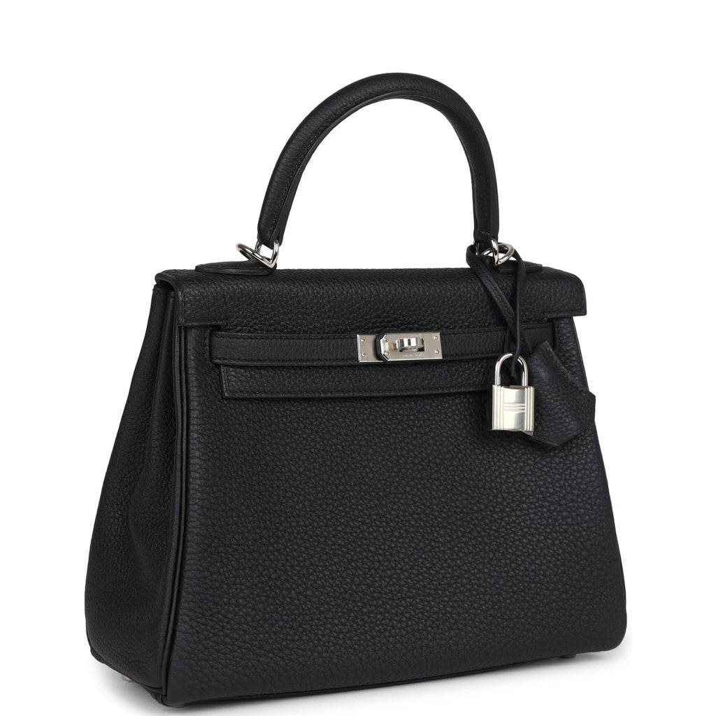Hermes Kelly Retourne 25 Black Togo Palladium Hardware - Exclusu