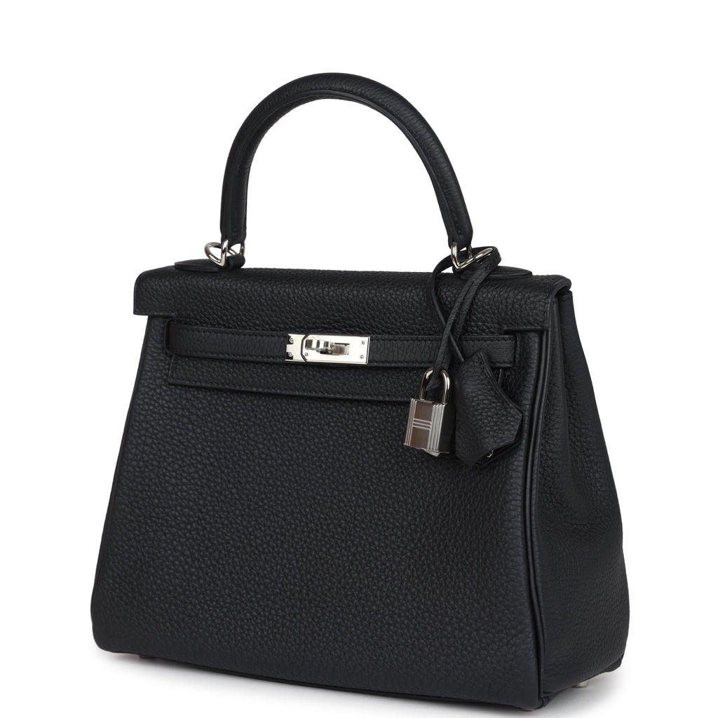 Hermes Kelly Retourne 25 Black Togo Palladium Hardware - Exclusu