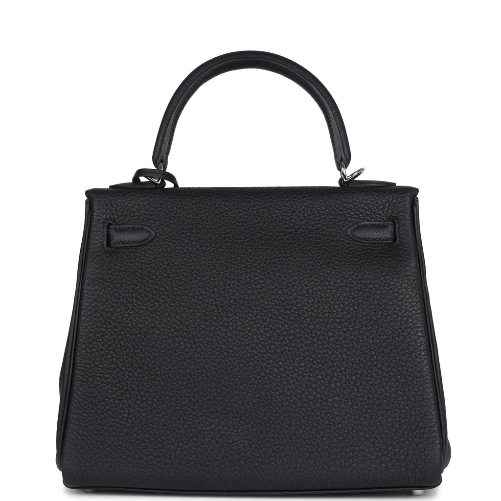 Hermes Kelly Retourne 25 Black Togo Palladium Hardware - Exclusu