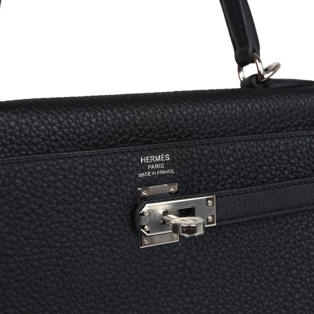 Hermes Kelly Retourne 25 Black Togo Palladium Hardware - Exclusu