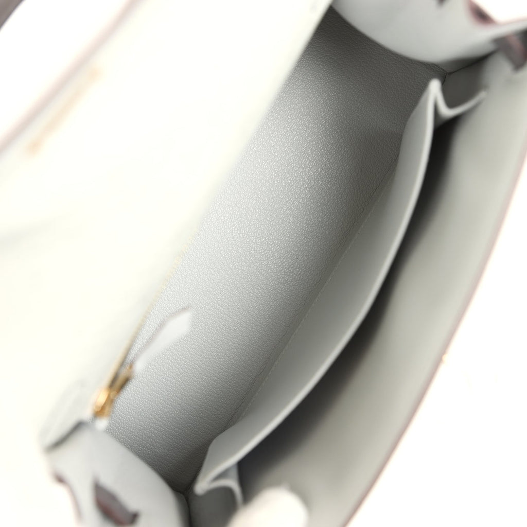 Hermes Special Order (HSS) Kelly Sellier 25 Gris Perle and Graphite Ostrich Permabrass Hardware - Exclusu