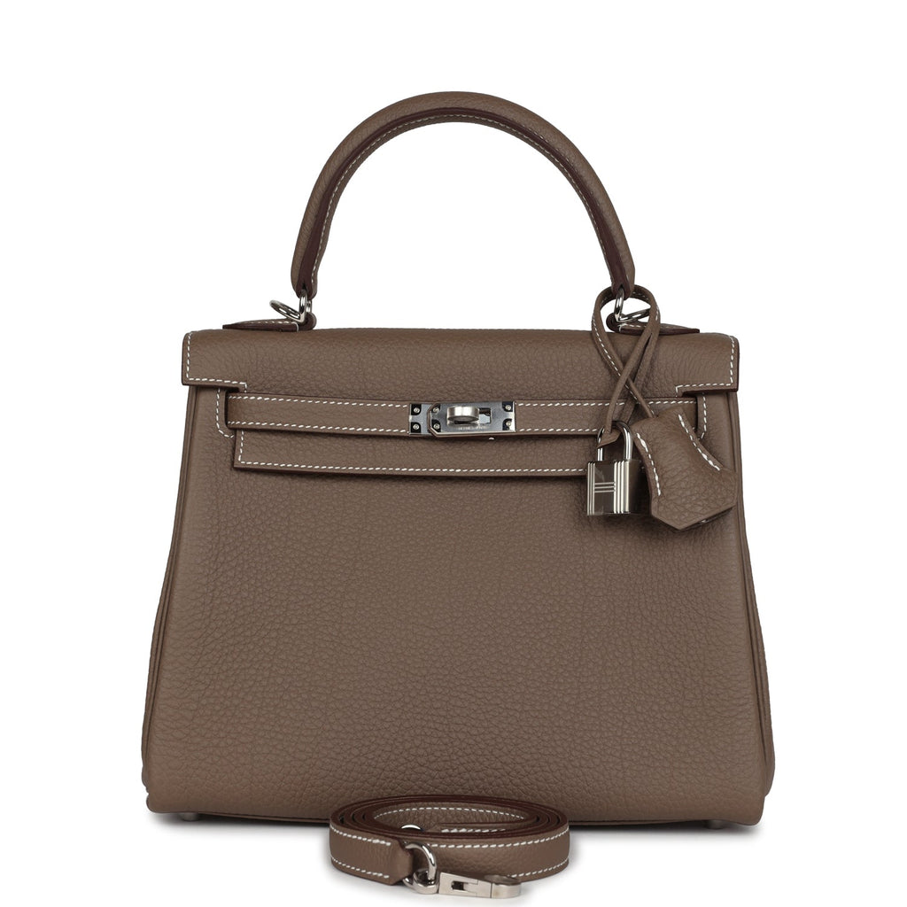 Hermes Kelly Retourne 25 Etoupe Togo Palladium Hardware - Exclusu