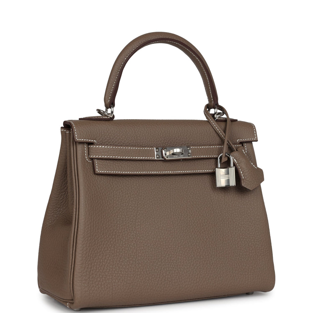 Hermes Kelly Retourne 25 Etoupe Togo Palladium Hardware - Exclusu