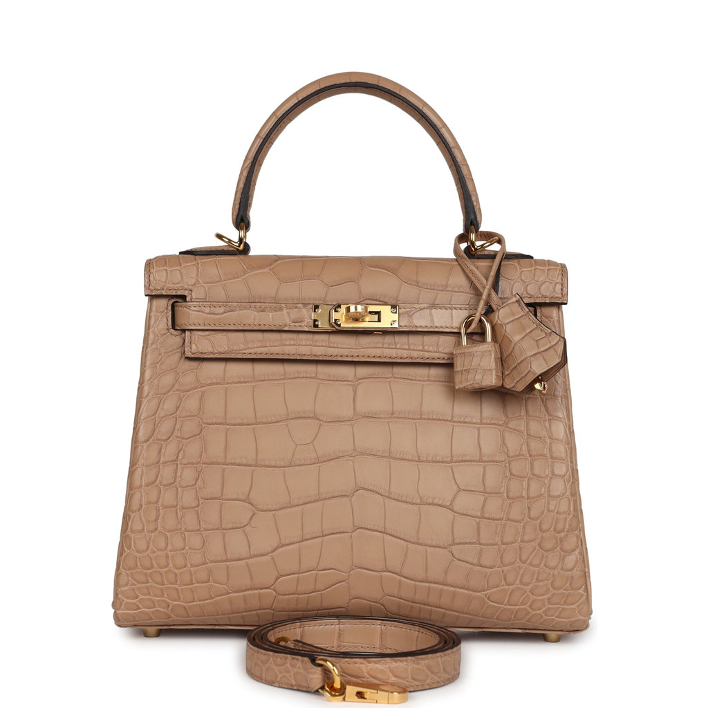Hermes Kelly Retourne 25 Chai Matte Alligator Gold Hardware - Exclusu