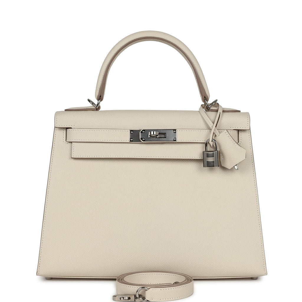 Hermes Kelly Sellier 28 Craie Epsom Palladium Hardware - Exclusu