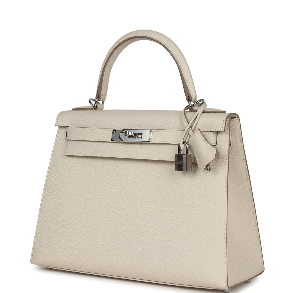 Hermes Kelly Sellier 28 Craie Epsom Palladium Hardware - Exclusu