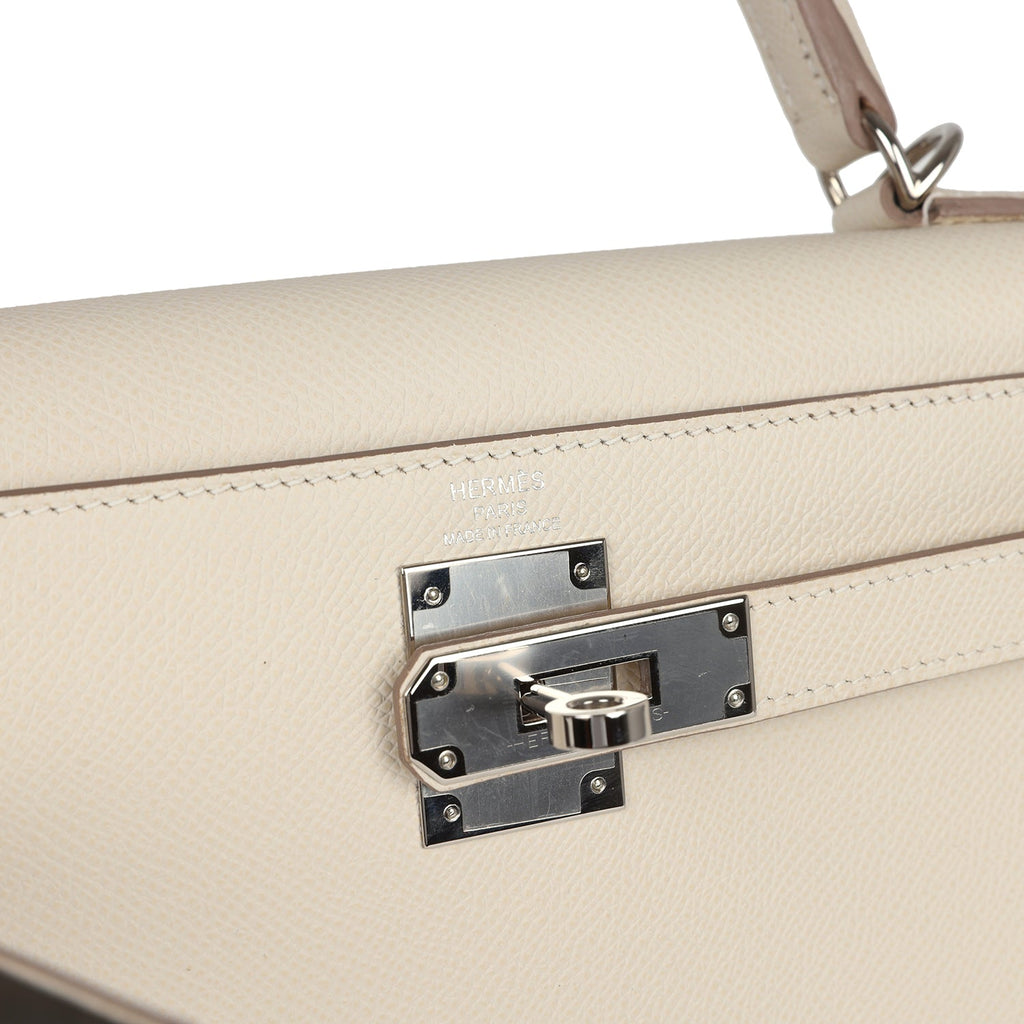 Hermes Kelly Sellier 28 Craie Epsom Palladium Hardware - Exclusu