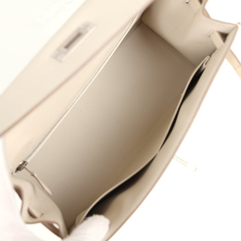 Hermes Kelly Sellier 28 Craie Epsom Palladium Hardware - Exclusu