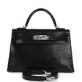Hermes Kelly Sellier 20 Black Varanus Niloticus Lizard Palladium Hardware - Exclusu