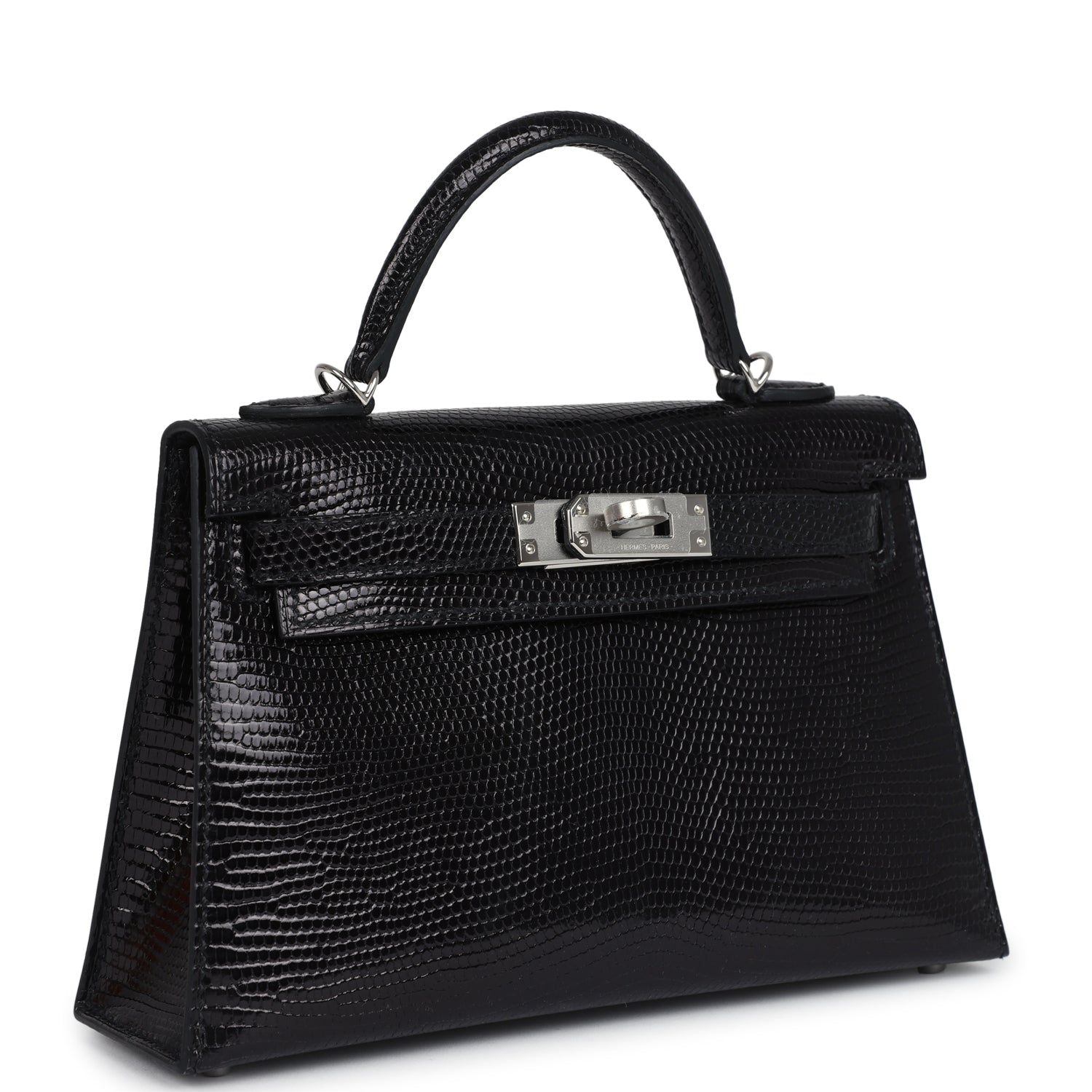 Hermes Kelly Sellier 20 Black Varanus Niloticus Lizard Palladium Hardware - Exclusu
