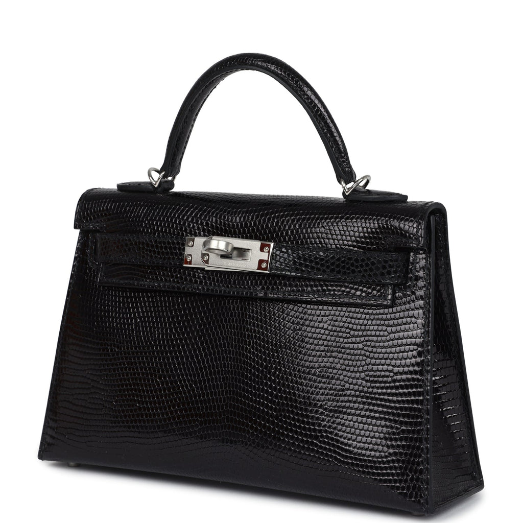 Hermes Kelly Sellier 20 Black Varanus Niloticus Lizard Palladium Hardware - Exclusu