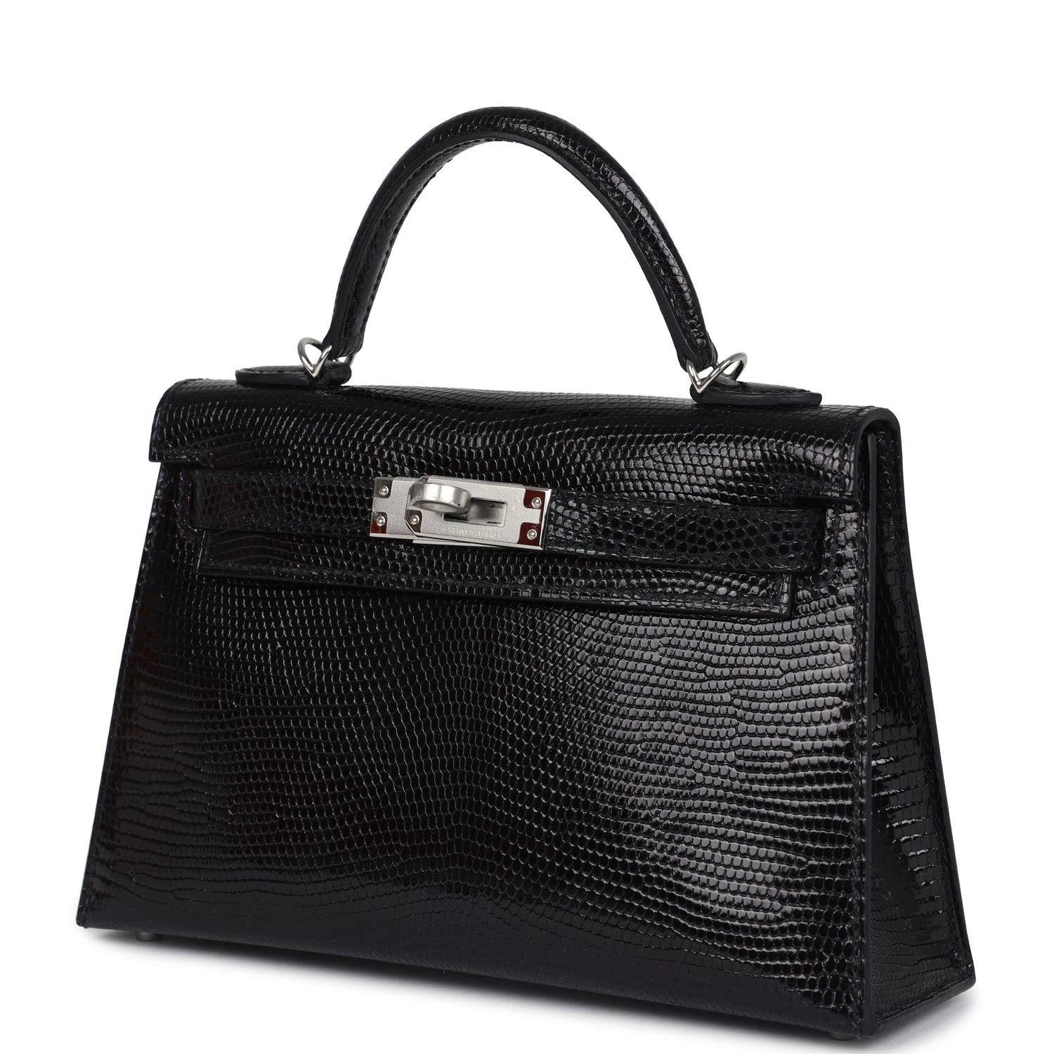 Hermes Kelly Sellier 20 Black Varanus Niloticus Lizard Palladium Hardware - Exclusu