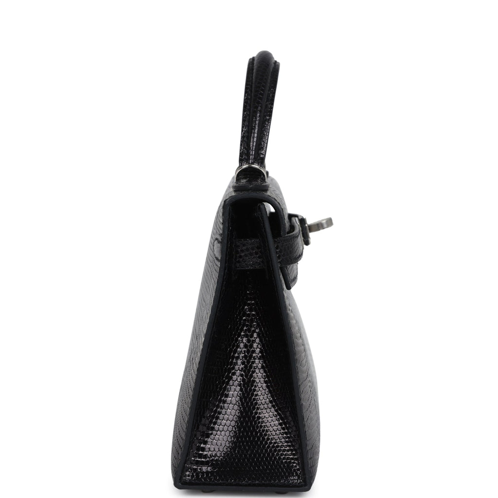 Hermes Kelly Sellier 20 Black Varanus Niloticus Lizard Palladium Hardware - Exclusu