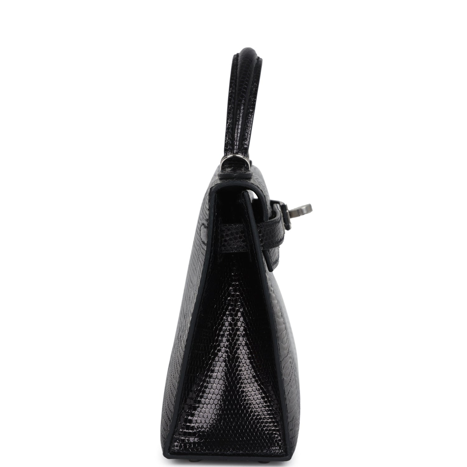 Hermes Kelly Sellier 20 Black Varanus Niloticus Lizard Palladium Hardware - Exclusu