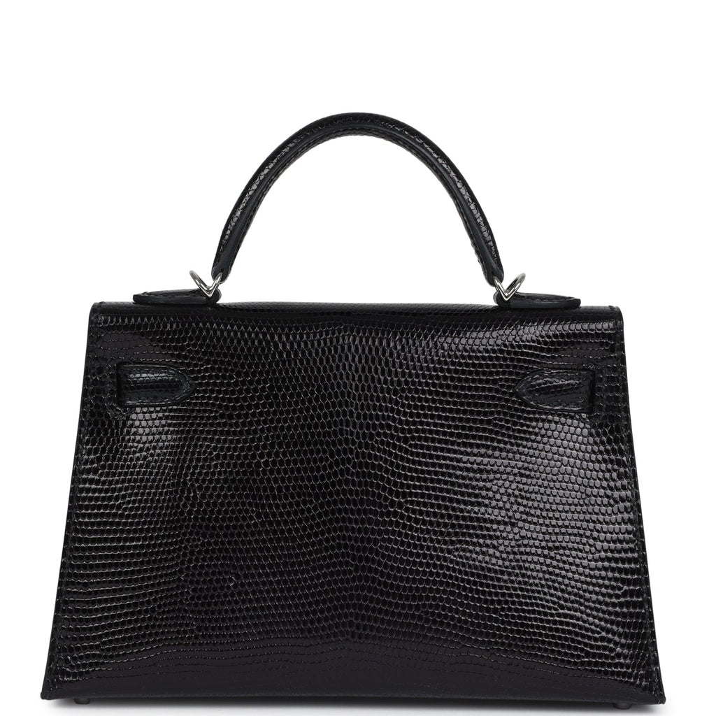 Hermes Kelly Sellier 20 Black Varanus Niloticus Lizard Palladium Hardware - Exclusu