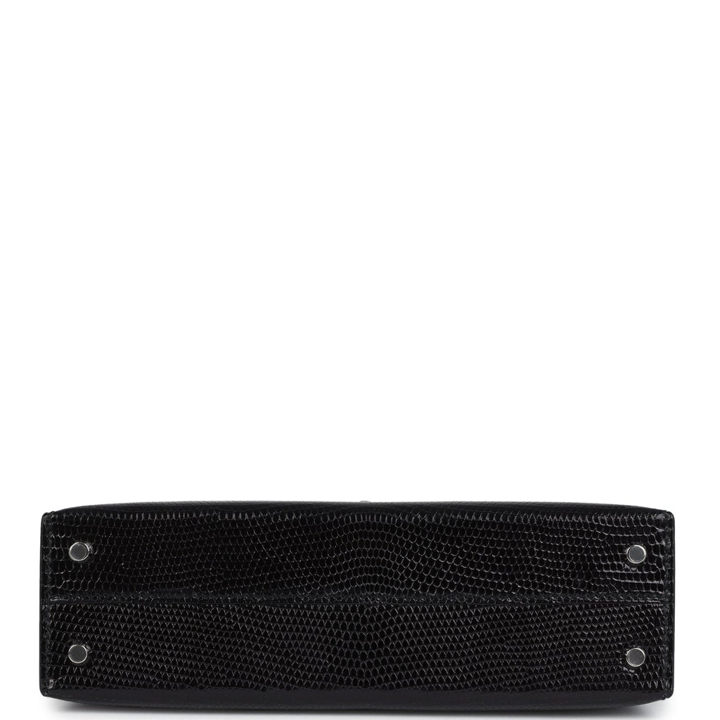 Hermes Kelly Sellier 20 Black Varanus Niloticus Lizard Palladium Hardware - Exclusu