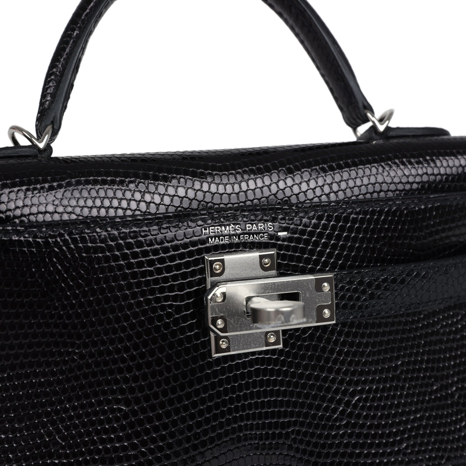 Hermes Kelly Sellier 20 Black Varanus Niloticus Lizard Palladium Hardware - Exclusu