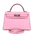 Hermes Kelly Sellier 20 Bubblegum Ostrich Palladium Hardware - Exclusu