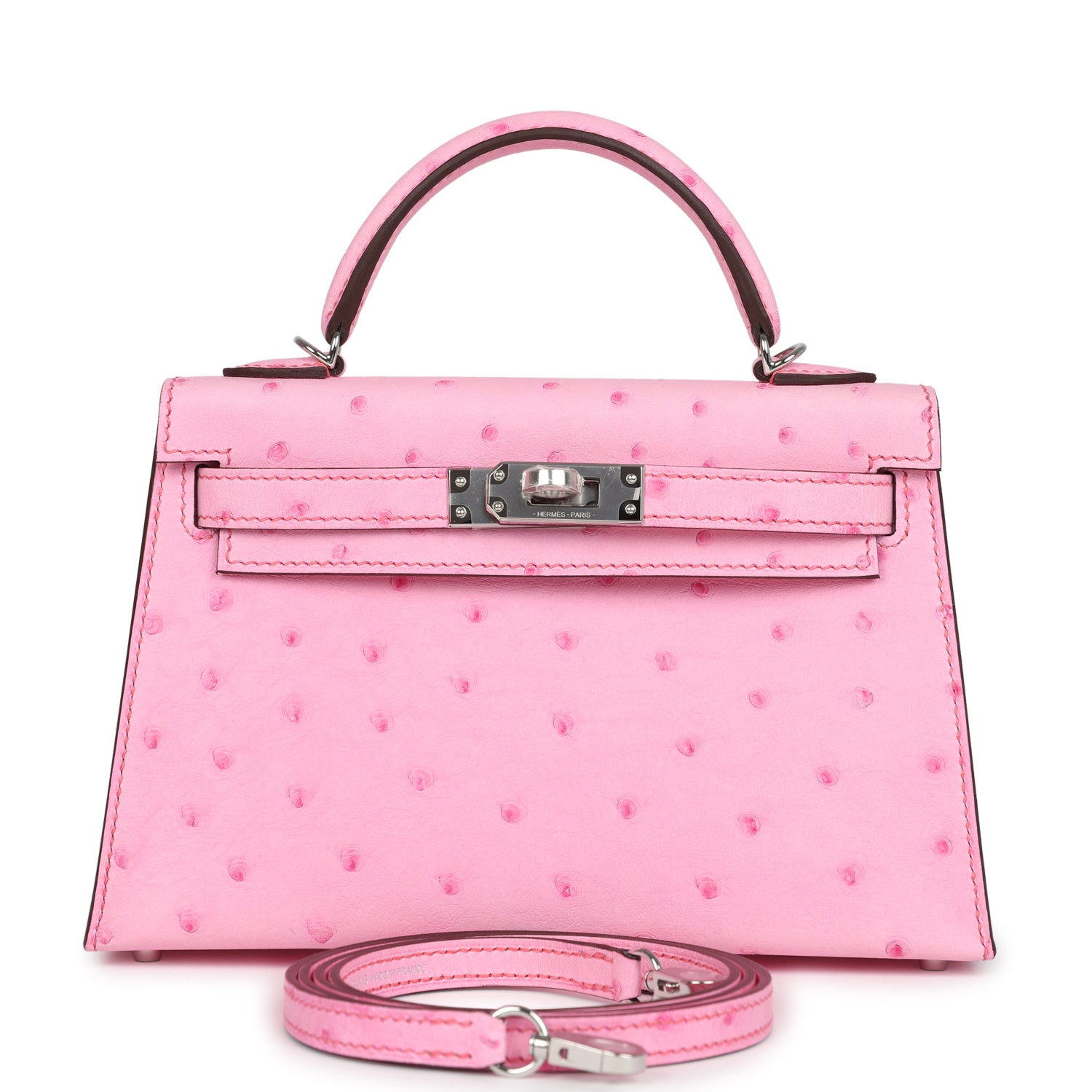 Hermes Kelly Sellier 20 Bubblegum Ostrich Palladium Hardware - Exclusu