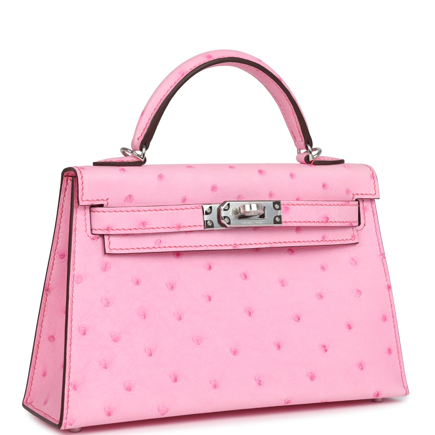 Hermes Kelly Sellier 20 Bubblegum Ostrich Palladium Hardware - Exclusu