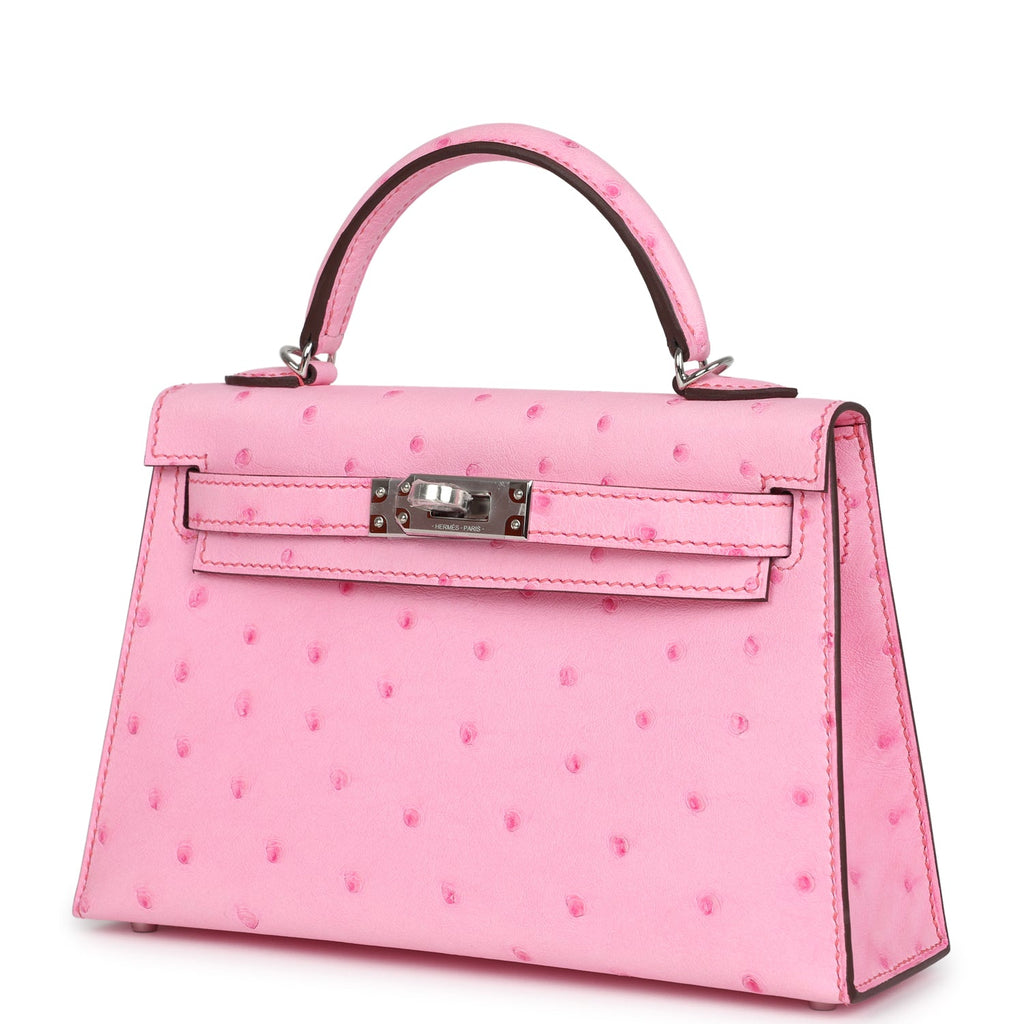 Hermes Kelly Sellier 20 Bubblegum Ostrich Palladium Hardware - Exclusu