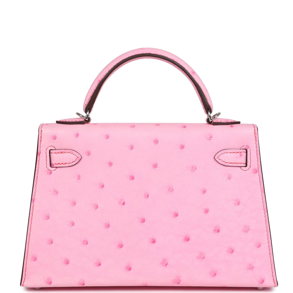 Hermes Kelly Sellier 20 Bubblegum Ostrich Palladium Hardware - Exclusu