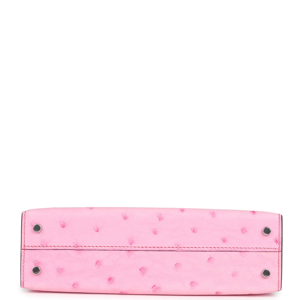 Hermes Kelly Sellier 20 Bubblegum Ostrich Palladium Hardware - Exclusu