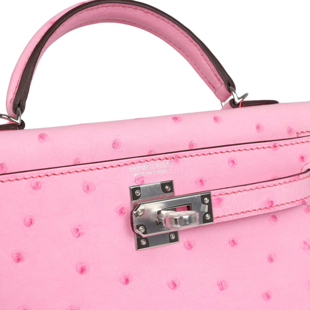 Hermes Kelly Sellier 20 Bubblegum Ostrich Palladium Hardware - Exclusu