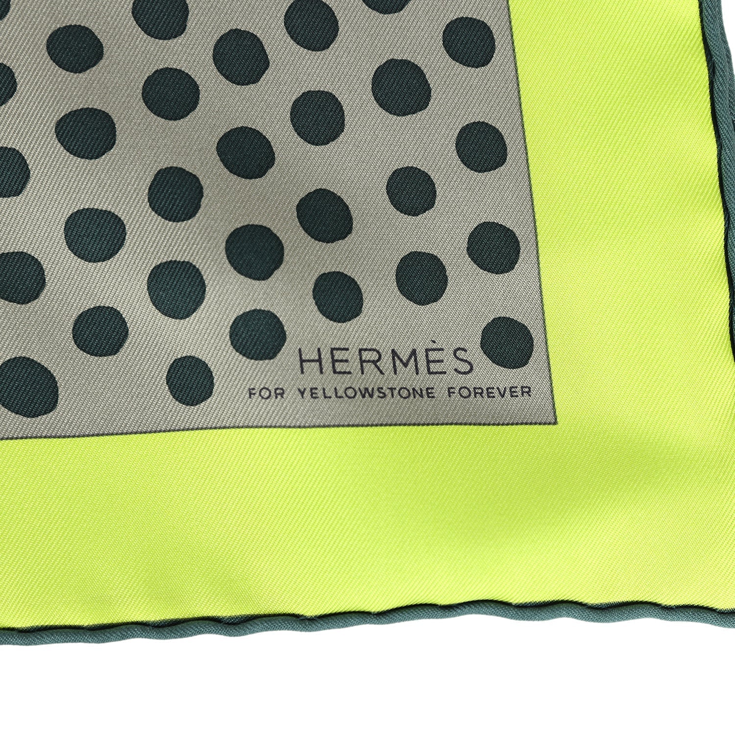 Hermes “Yellowstone Forever Grrrrr!” Marron/Lime/Sapin Silk Scarf 100cm - Exclusu