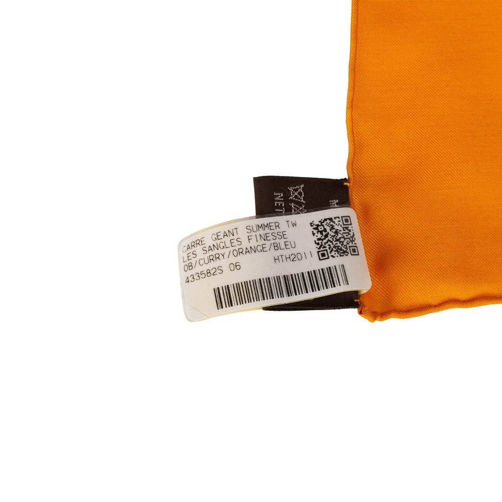 Hermes 'Les Sangles Finesse' Curry Giant Silk Shawl Scarf 140cm - Exclusu