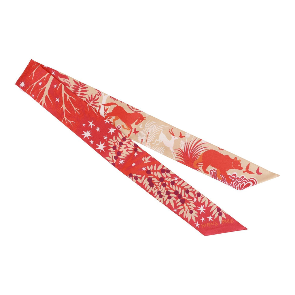 Hermes 'Sous Le Charme D'Orphee' Vermillion Silk Twilly - Exclusu