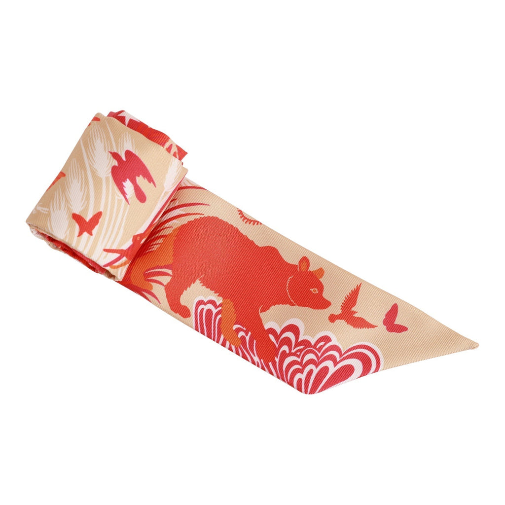 Hermes 'Sous Le Charme D'Orphee' Vermillion Silk Twilly - Exclusu