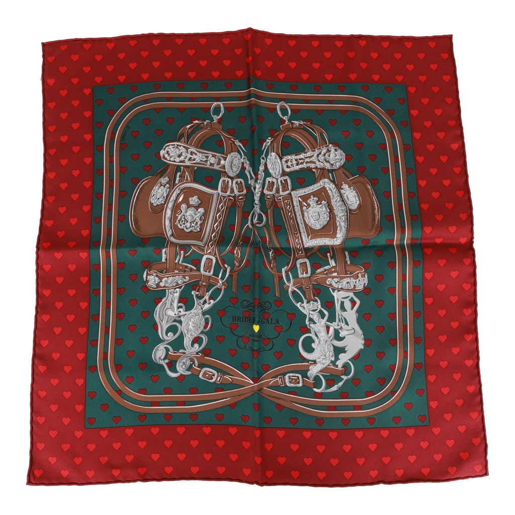 Hermes 'Brides de Gala Love' Bordeaux Silk Pocket Square Scarf 45cm - Exclusu