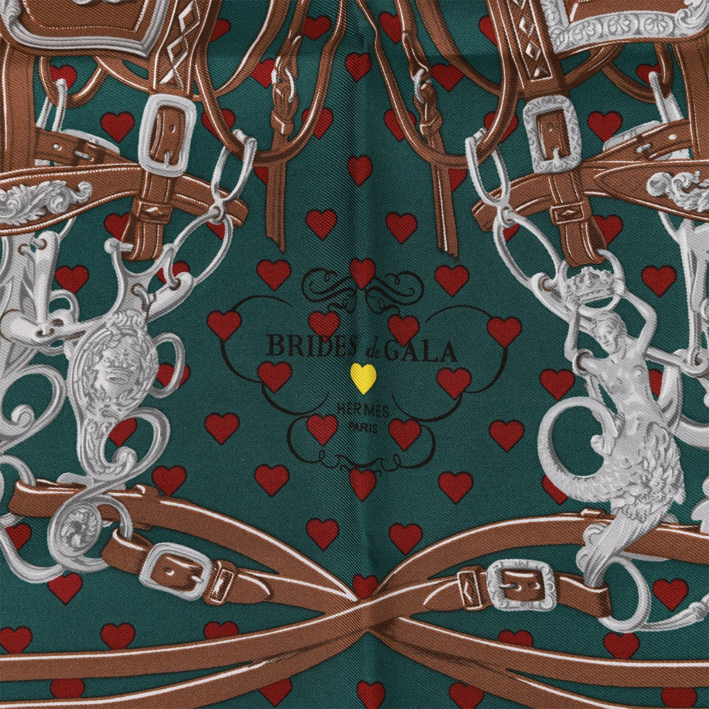 Hermes 'Brides de Gala Love' Bordeaux Silk Pocket Square Scarf 45cm - Exclusu