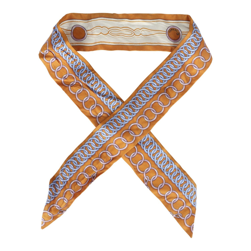Hermes 'Maillons' Orange Multi Silk Twilly Pair - Exclusu