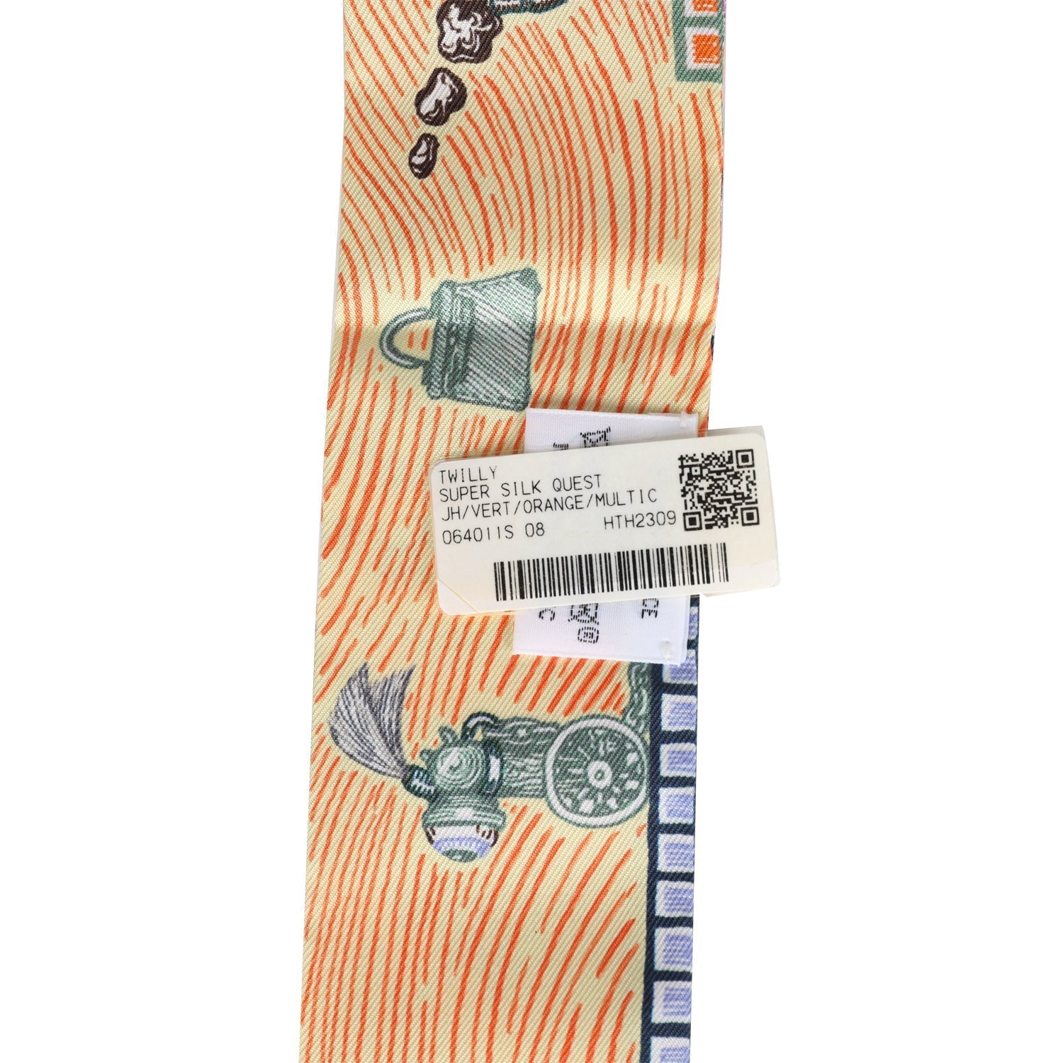 Hermes 'Super Silk Quest' Orange Multi Silk Twilly Pair - Exclusu