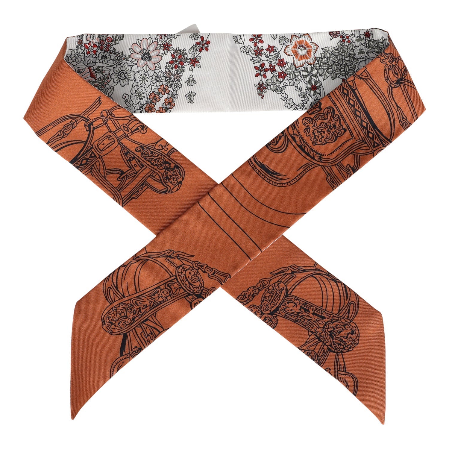 Hermes 'Brides de Gala En Fleur' Cuir Multi Silk Twilly Pair - Exclusu