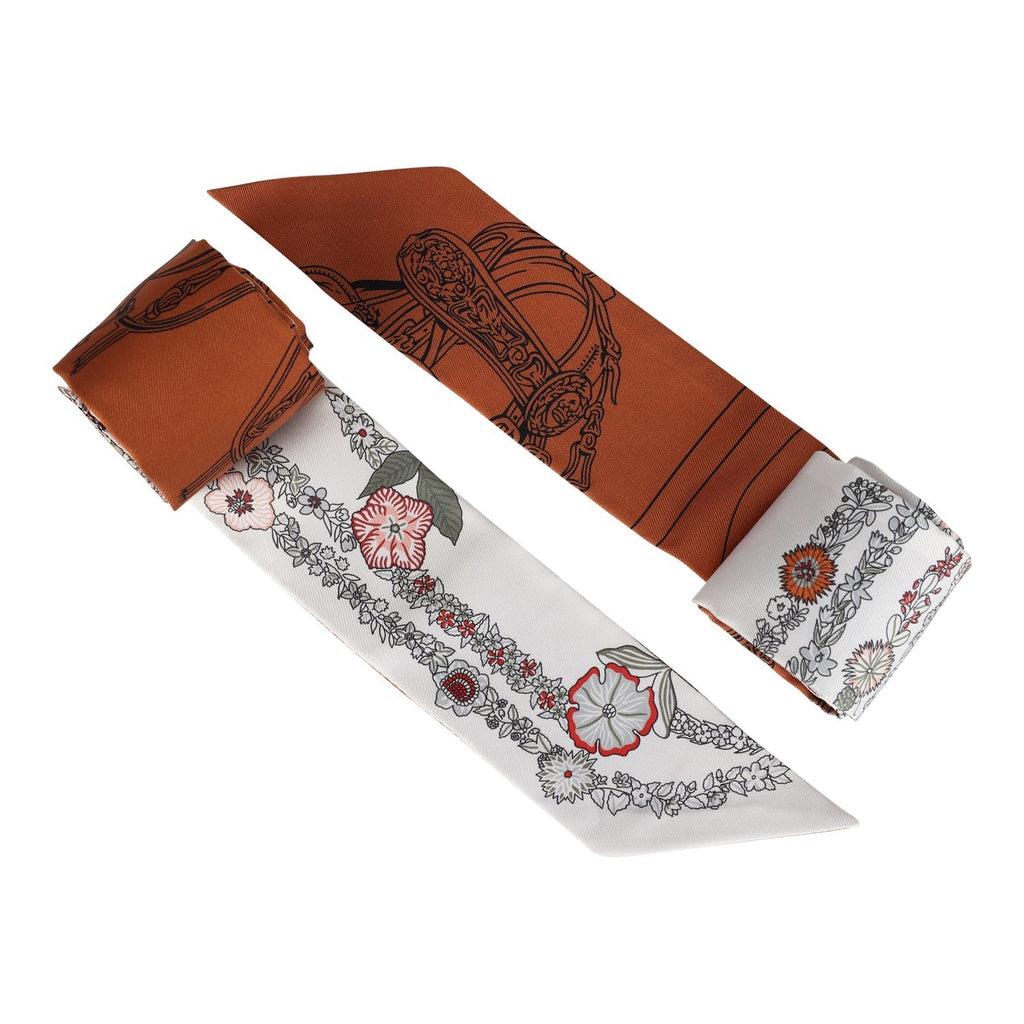 Hermes 'Brides de Gala En Fleur' Cuir Multi Silk Twilly Pair - Exclusu