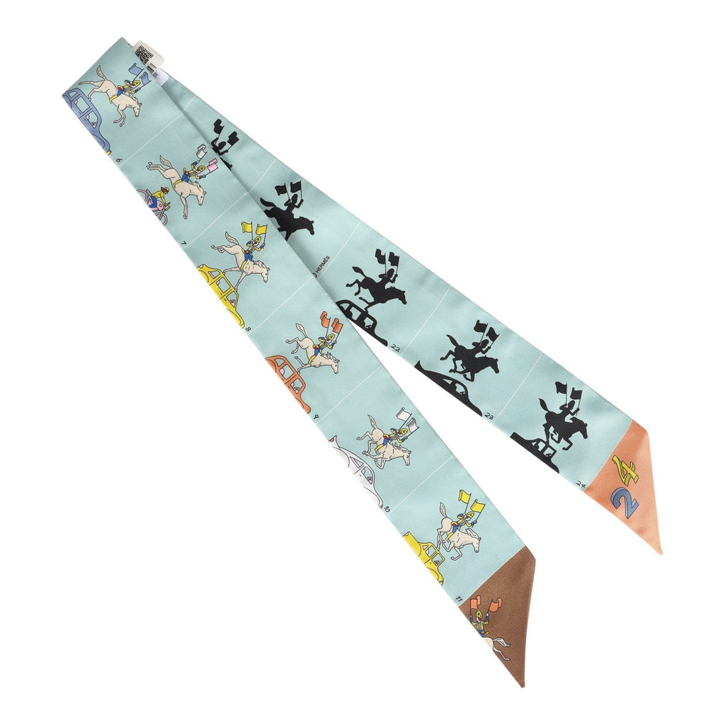 Hermes 'Parade' Vert Amande and Marron Multi Silk Twilly Pair - Exclusu