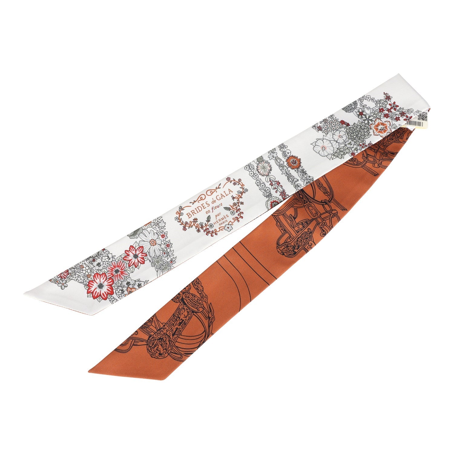 Hermes 'Brides de Gala En Fleur' Blanc, Cuir and Gris Multi Silk Twilly - Exclusu